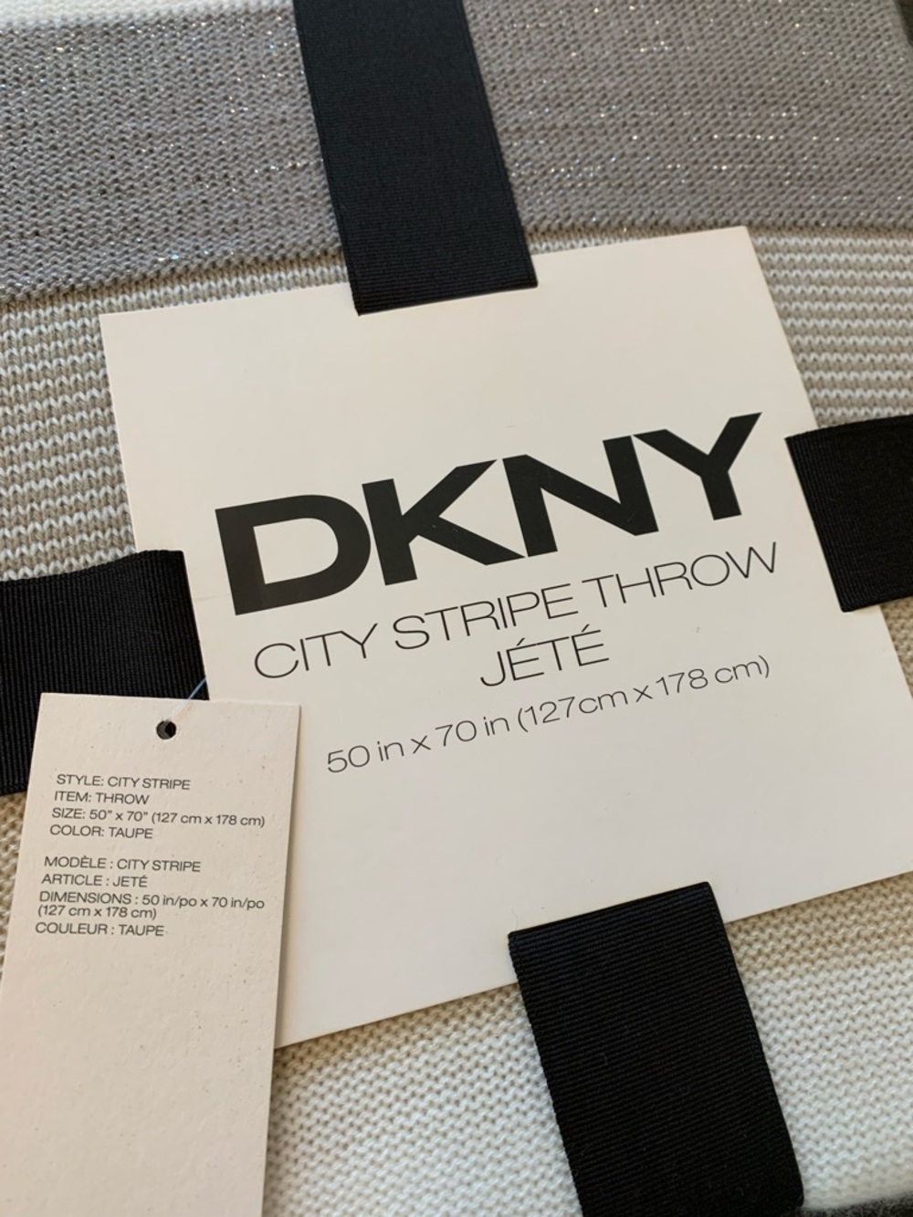 Metallic Sparkle DKNY City Stripe Throw Blanket Neutral Silver, Gray, Tan, Cream